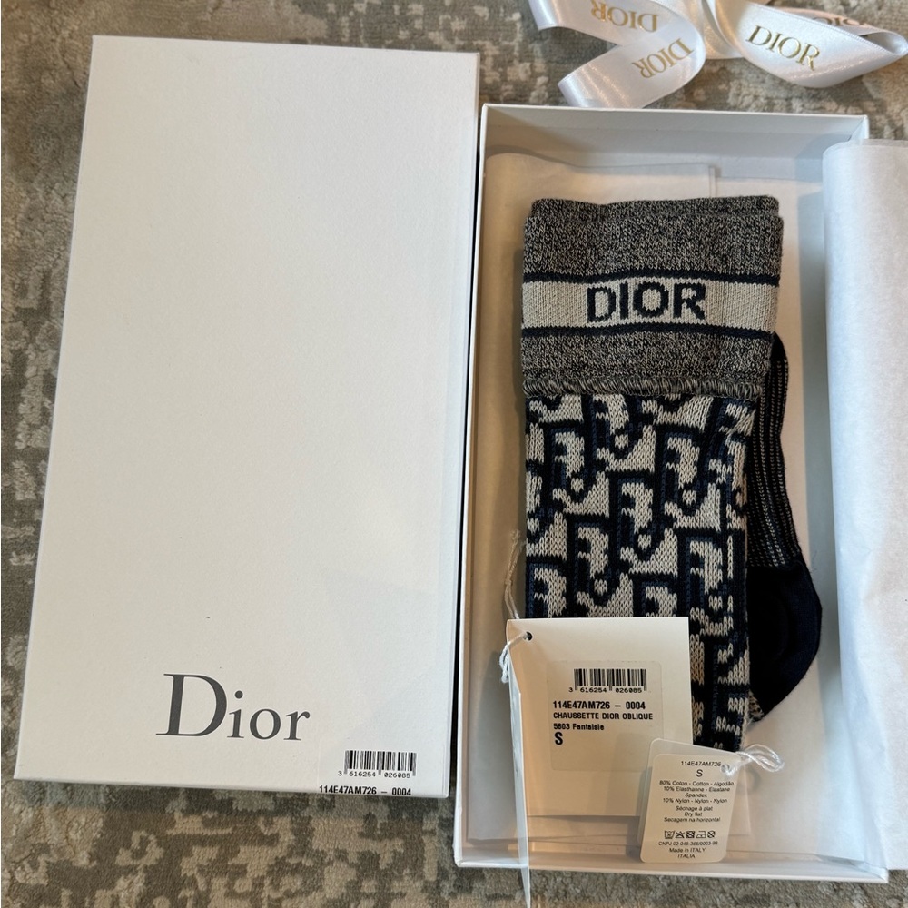 Dior Blue and Ecru Oblique Cotton Socks